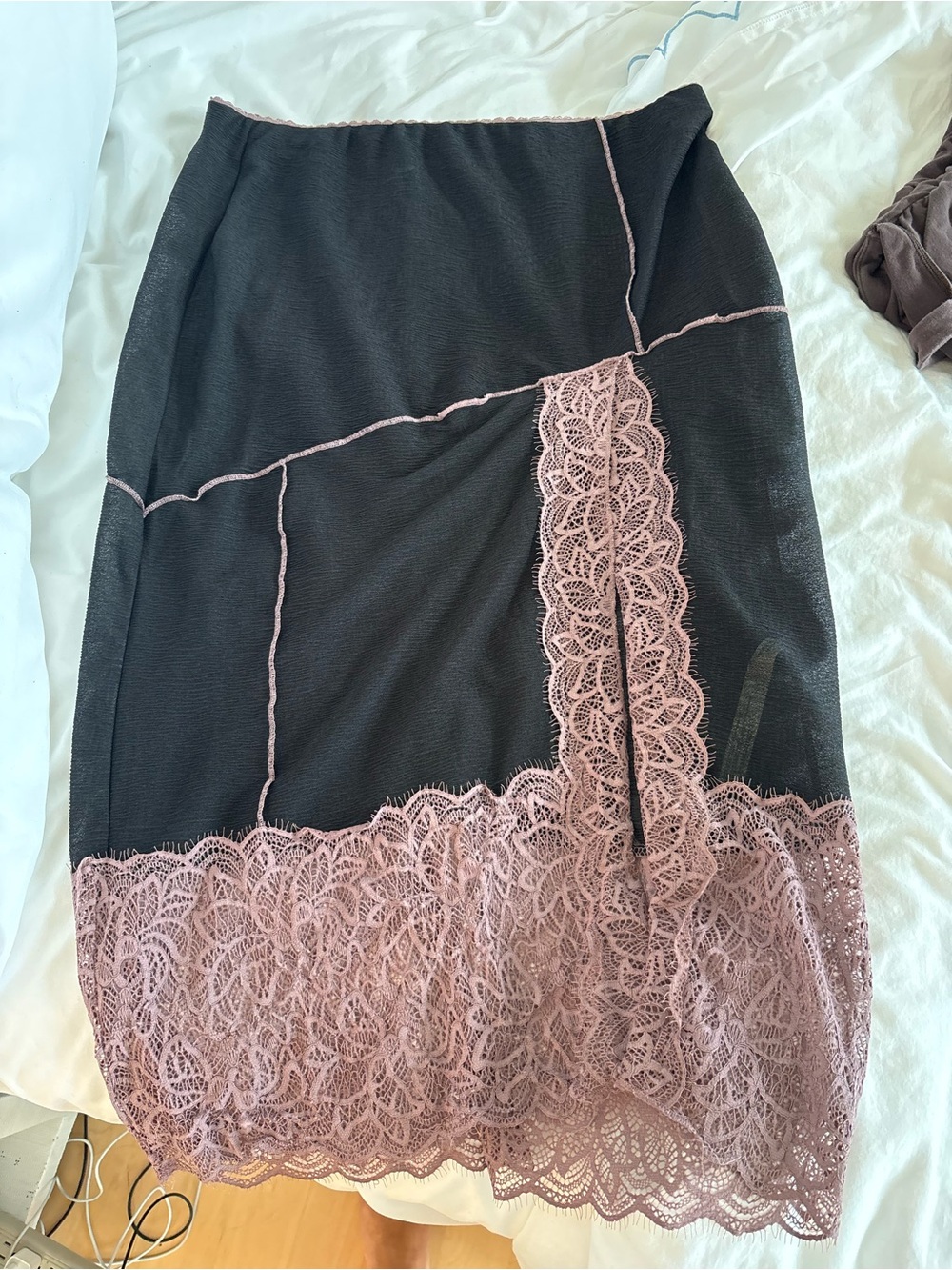 Free people Black & Dusty Rose Lace Trim sheer Skirt